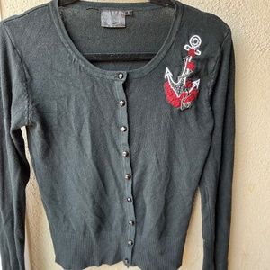 Lucky Thirteen Rockabilly Button-up CardiganSweater Embroidered Anchor L black